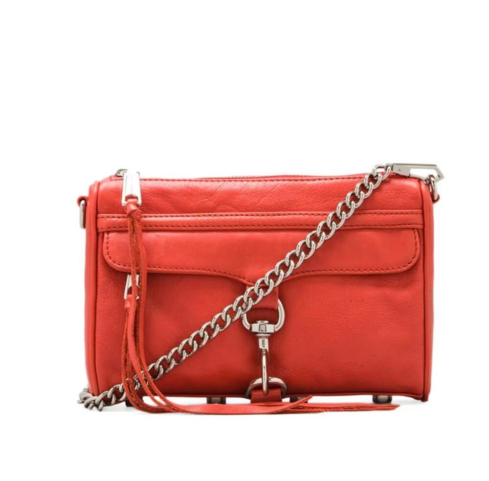 REBECCA MINKOFF Mini Mac Coral Clutch Crossbody Purse in Coral Leather